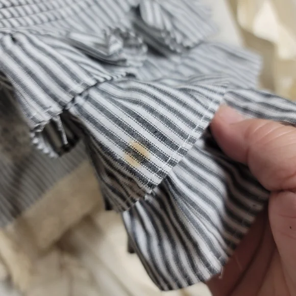 Tiered Ruffle Sleeve Top Shirt Small Cotton Lace Embroidery Striped Evelyn Boho - Picture 5 of 9